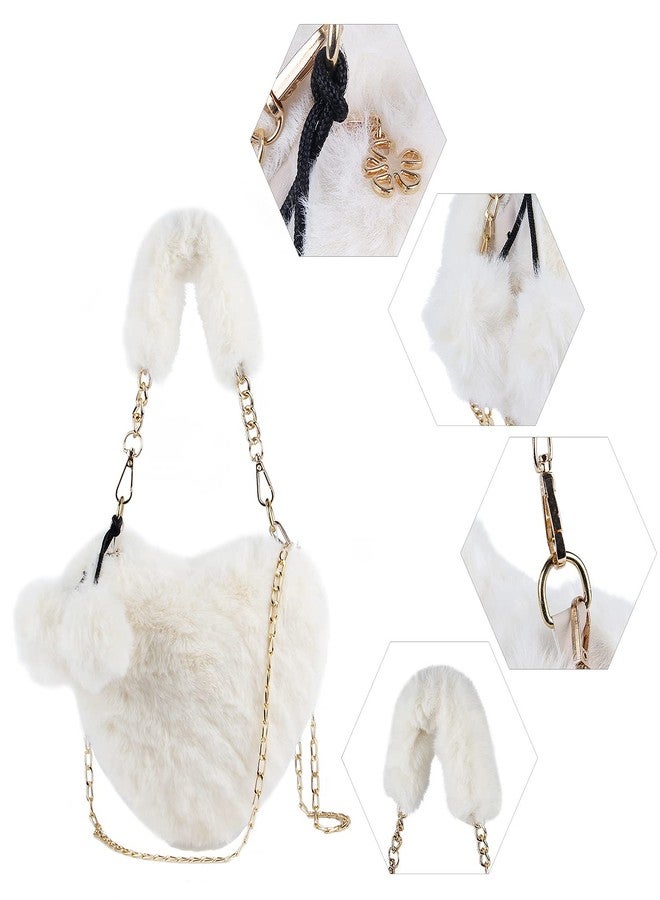 SUKUTU Faux Fur Purse Women's Heart Shaped Evening Handbags Small Cute Phone Crossbody Bag Clutches for Girls - Image 3