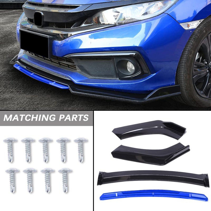 KEEPDSGN 4PCS Universal Car Front Bumper Lip Body Kit Splitter Spoiler Diffuser Protector Compatible with Subaru BRZ Cruze - Gloss Black,Blue Tongue - Image 4