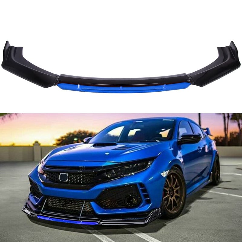 KEEPDSGN 4PCS Universal Car Front Bumper Lip Body Kit Splitter Spoiler Diffuser Protector Compatible with Subaru BRZ Cruze - Gloss Black,Blue Tongue - Image 1