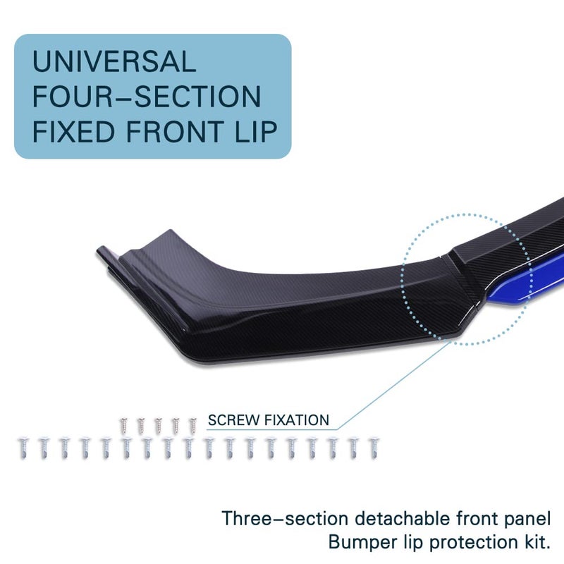 KEEPDSGN 4PCS Universal Car Front Bumper Lip Body Kit Splitter Spoiler Diffuser Protector Compatible with Subaru BRZ Cruze - Gloss Black,Blue Tongue - Image 2
