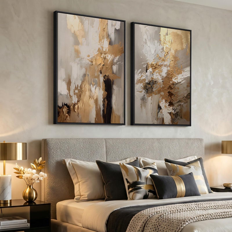 Cuspin Large Framed Neutral Abstract Wall Art, 2 Piece Modern Canvas Prints Paintings, Beige Gold Abstract Pictures for Living Room Hallway Dining Room Bedroom Office Wall Decor 24x36 In - Image 4