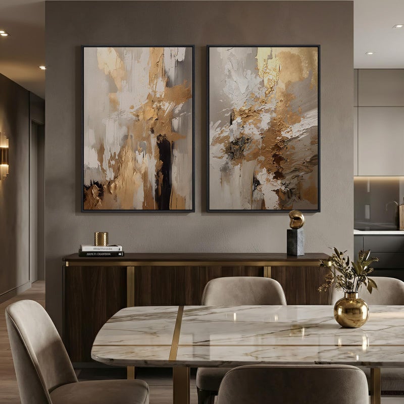Cuspin Large Framed Neutral Abstract Wall Art, 2 Piece Modern Canvas Prints Paintings, Beige Gold Abstract Pictures for Living Room Hallway Dining Room Bedroom Office Wall Decor 24x36 In - Image 5