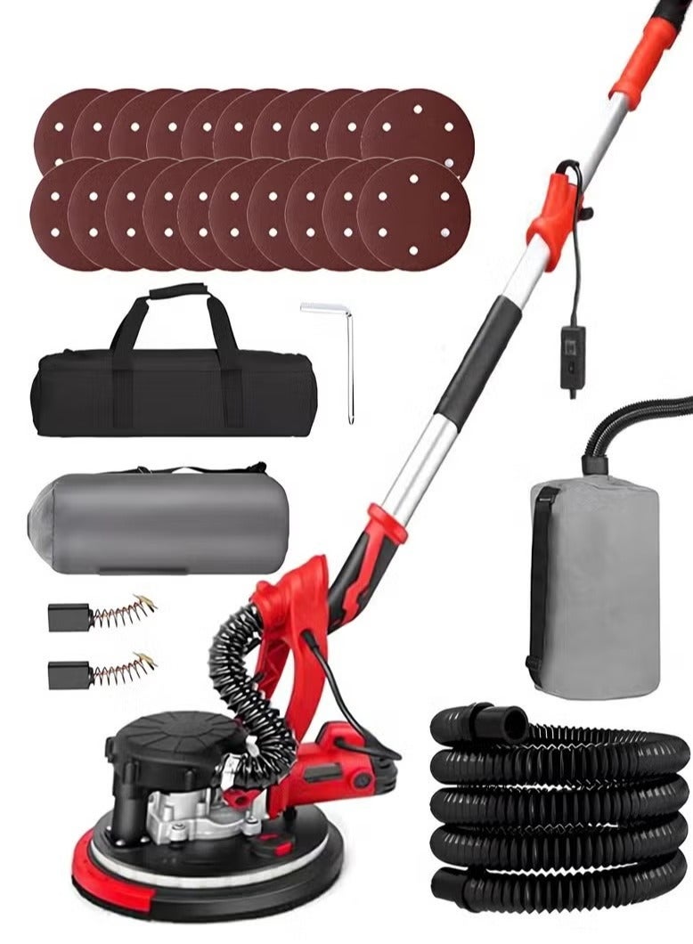 ALongDeng 1250W Electric Drywall Sander with Vacuum Popcorn Ceiling Removal Tool with Variable Speed 800-1800RPM Extendable Handle LED Light 20 Sanding Discs  Red - Image 1