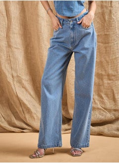 SASSAFRAS Mid Rise Front Studded Straight Fit Jeans by Styli  - Image 1