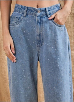 SASSAFRAS Mid Rise Front Studded Straight Fit Jeans by Styli  - Image 4