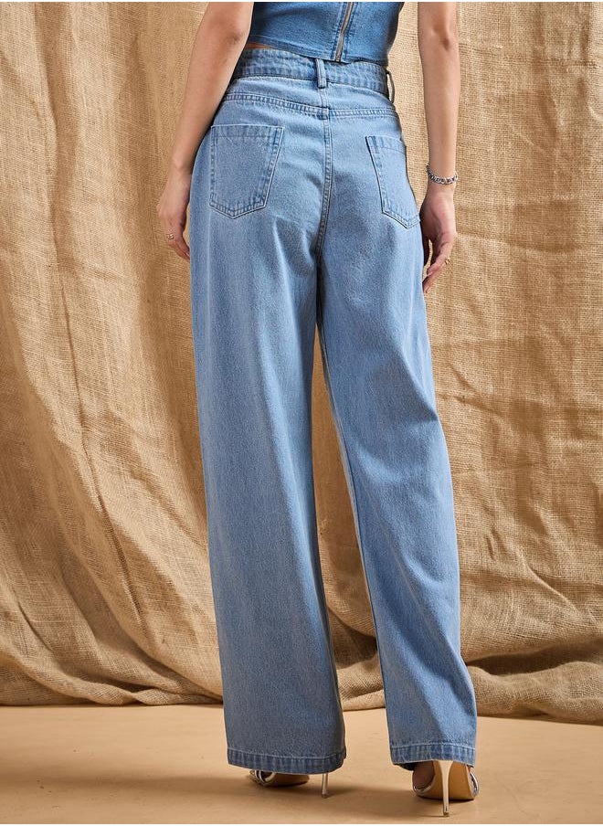 SASSAFRAS Mid Rise Front Studded Straight Fit Jeans by Styli  - Image 5