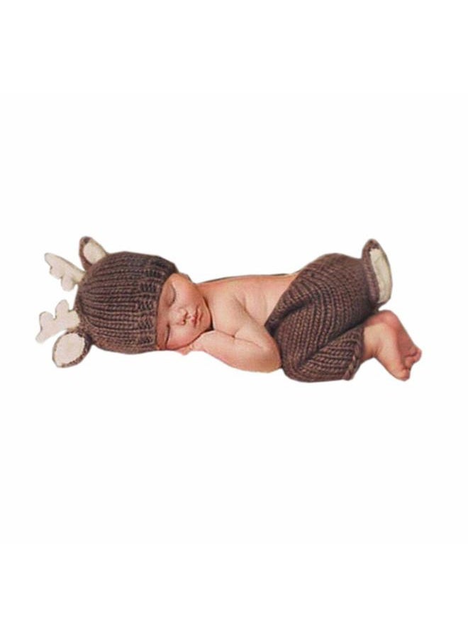 PINBO Newborn Baby Photography Prop Crochet Knitted Deer Hat Pants - Image 1