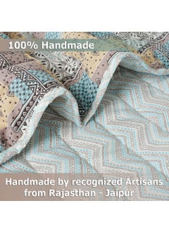 VAS COLLECTIONS VAS COLLECTIONS Jaipuri Print Cotton Quilt Traditional Indian Design Lightweight and Soft Reversible King Size Bedspread Seasons Pack of 1 400 GSM Beige Single  - Image 4