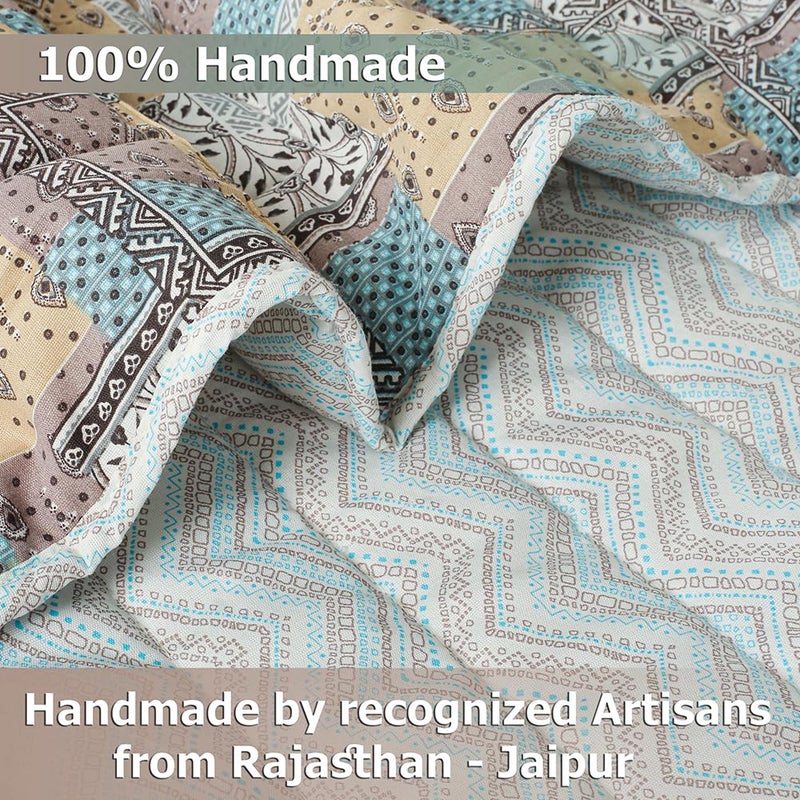 VAS COLLECTIONS VAS COLLECTIONS Jaipuri Print Cotton Quilt Traditional Indian Design Lightweight and Soft Reversible King Size Bedspread Seasons Pack of 1 400 GSM Beige Single  - Image 4