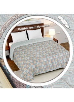 VAS COLLECTIONS VAS COLLECTIONS Jaipuri Print Cotton Quilt Traditional Indian Design Lightweight and Soft Reversible King Size Bedspread Seasons Pack of 1 400 GSM Beige Single  - Image 3