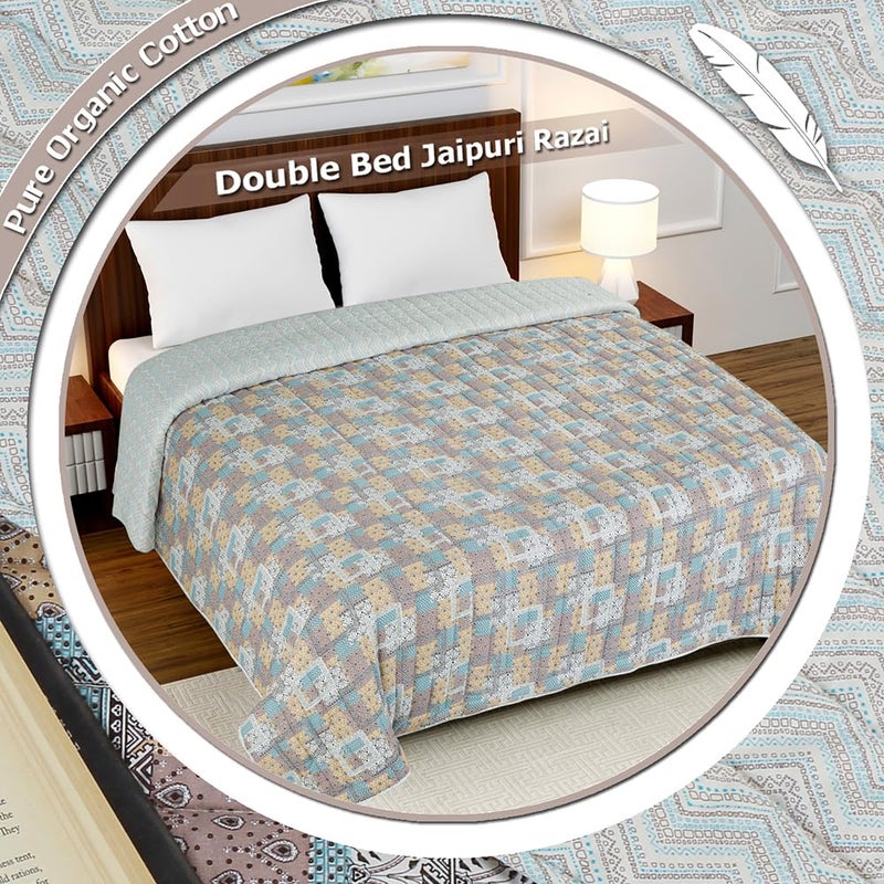 VAS COLLECTIONS VAS COLLECTIONS Jaipuri Print Cotton Quilt Traditional Indian Design Lightweight and Soft Reversible King Size Bedspread Seasons Pack of 1 400 GSM Beige Single  - Image 3