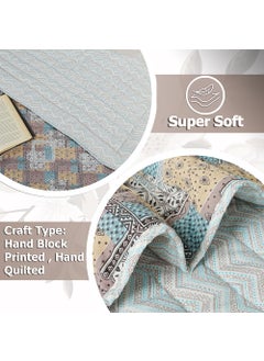 VAS COLLECTIONS VAS COLLECTIONS Jaipuri Print Cotton Quilt Traditional Indian Design Lightweight and Soft Reversible King Size Bedspread Seasons Pack of 1 400 GSM Beige Single  - Image 2