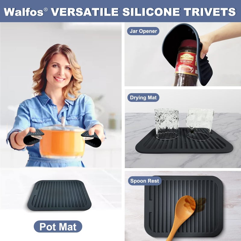 Walfos Trivets for Hot Dishes, Multi-Purpose Silicone Trivet, Heat Resistant Pot Holders for Kitchen, Non-Slip Hot Pads for Hot Pots and Pans, Quartz Countertops, 4 Pack, Black - Image 3