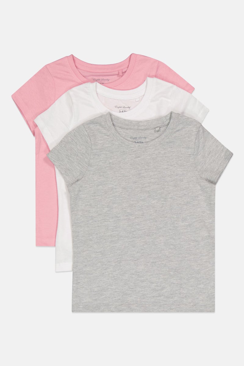 English Laundry Kids Girl 3 Packs Crew Neck Short Sleeves Solid T-Shirt Set, Multicolor - Image 1