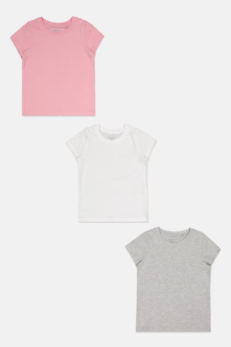 English Laundry Kids Girl 3 Packs Crew Neck Short Sleeves Solid T-Shirt Set, Multicolor - Image 2