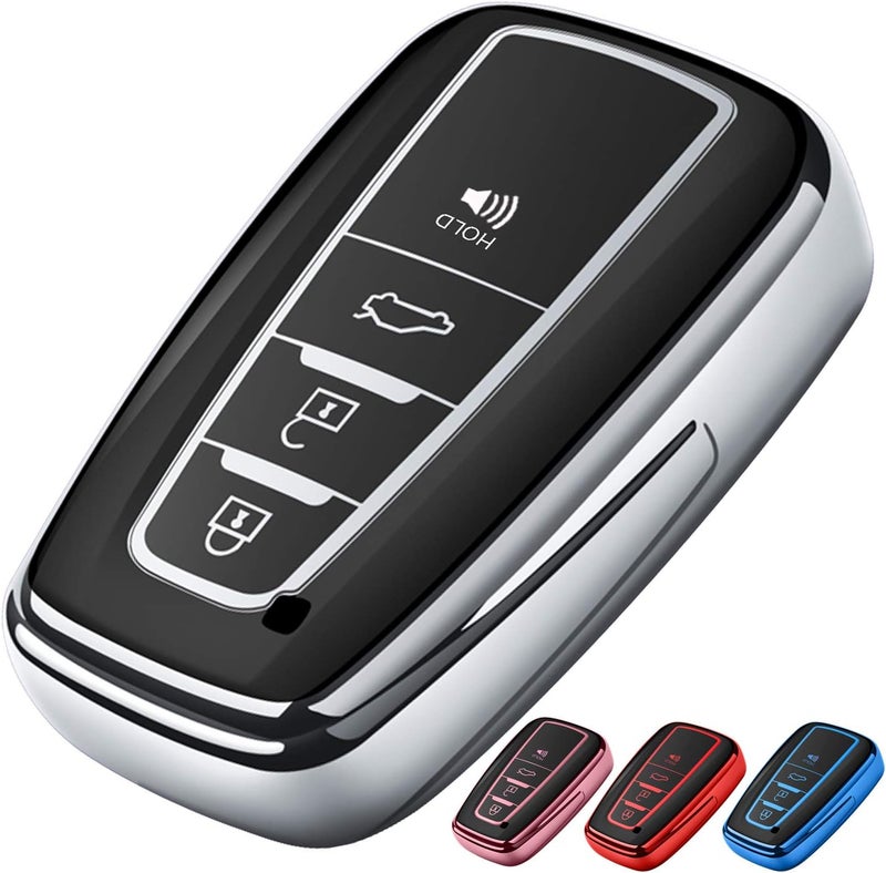 Tukellen for Toyota Key Fob Cover, Special Soft TPU Key Case Cover Protector Compatible with 2018 2019 2020 2021 Toyota RAV4 Camry Corolla Avalon C-HR Prius GT86 Highlander (only for Keyless go)-Silver - Image 1