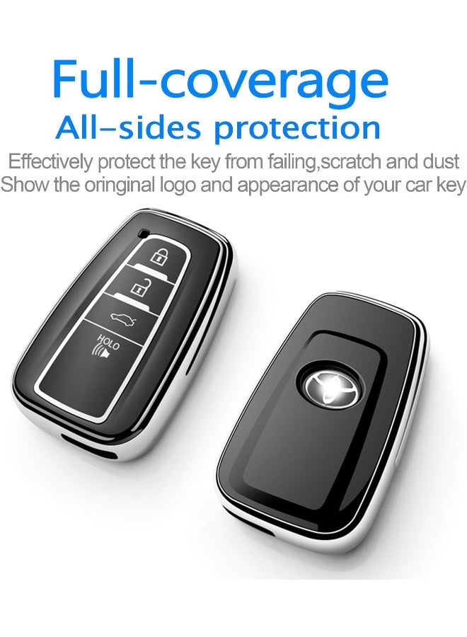 Tukellen for Toyota Key Fob Cover, Special Soft TPU Key Case Cover Protector Compatible with 2018 2019 2020 2021 Toyota RAV4 Camry Corolla Avalon C-HR Prius GT86 Highlander (only for Keyless go)-Silver - Image 4