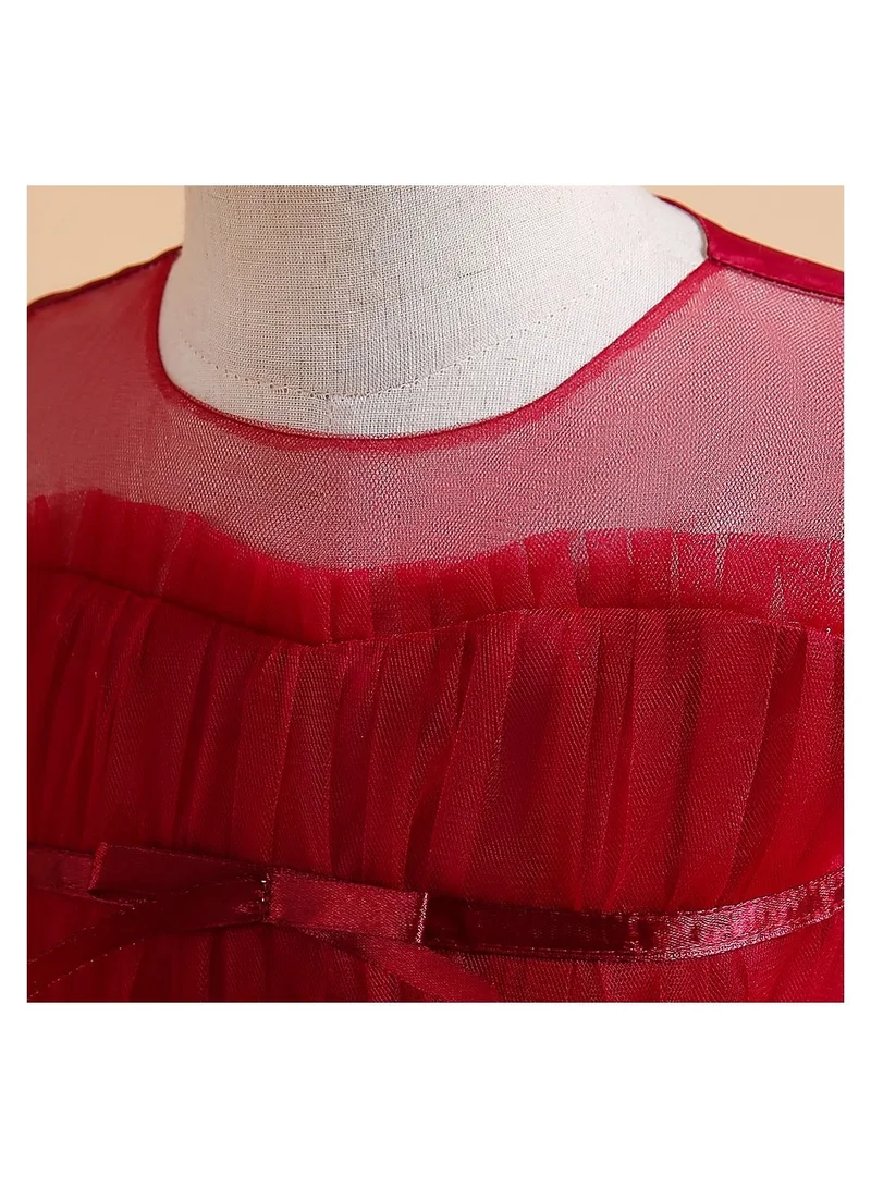 بيبي كلو Frilled layered hem mesh long red party dress