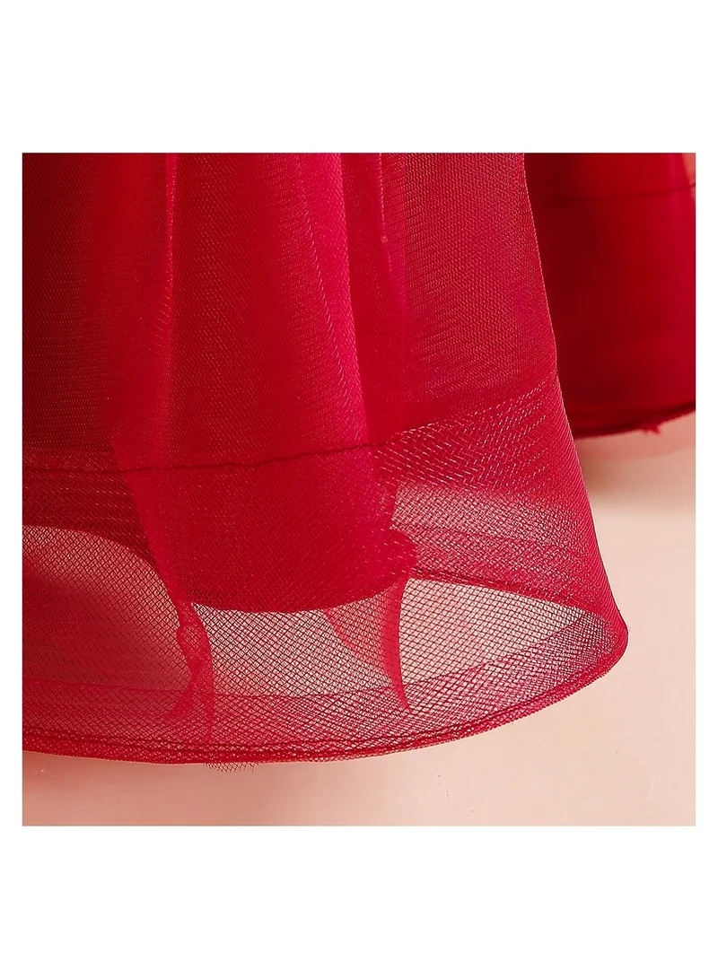 بيبي كلو Frilled layered hem mesh long red party dress