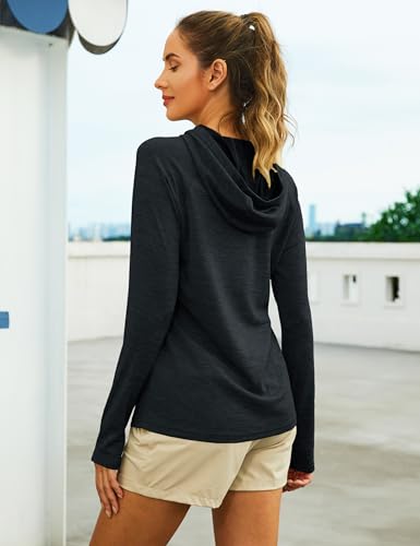 KEFITEVD Womens Long Sleeve Shirts with Hood UPF 50 Sun Protection Hoodies Quick Dry Tops Workout Hiking Pullover Black L - Image 3