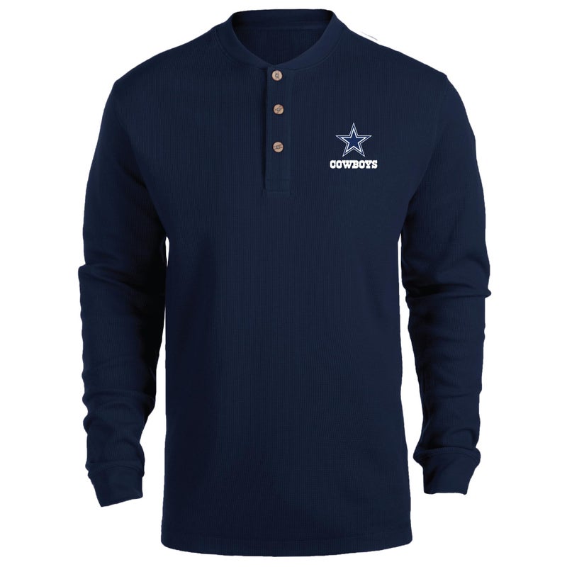Dunbrooke Maverick NFL Dallas Cowboys, 3 Button Thermal Henley Sweatshirt, XL, Navy