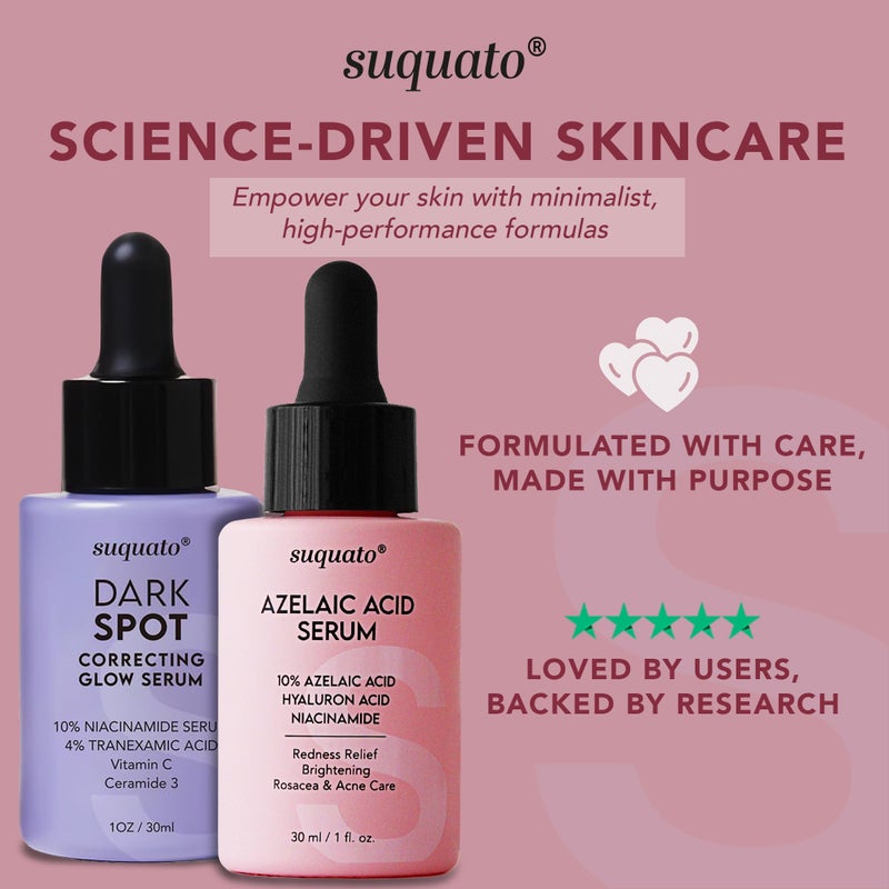 suquato 10% Azelaic Acid Serum with Niacinamide & Hyaluronic Acid â€“ Rosacea Treatment For Face â€“ Redness Relief, Blemish Relief, Brightening Skincare for Rosacea-Prone, Oily or Sensitive Skin, 30ml - Image 4