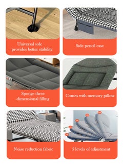 Generic Folding Bed Camping Cot Portable Fold Up Bed Adjustable Office Lounge Chair with Mattress for Lunch Break Traveling (200*66*30cm Gray)  - Image 4