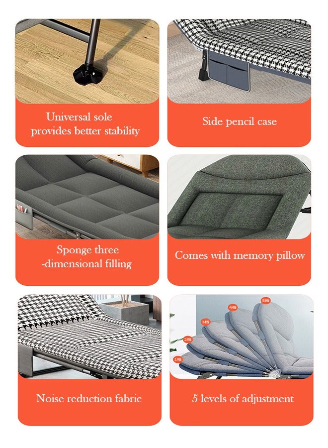 Generic Folding Bed Camping Rollaway Guest Bed Portable Foldable Bed Adjustable Office Lounge Chair with Mattress for Lunch Break Traveling (200*66*30cm Gray)  - Image 4