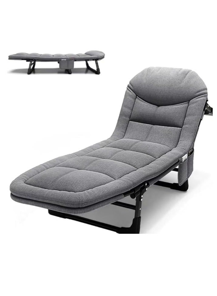 Generic Folding Bed Camping Rollaway Guest Bed Portable Foldable Bed Adjustable Office Lounge Chair with Mattress for Lunch Break Traveling (200*66*30cm Gray)  - Image 1