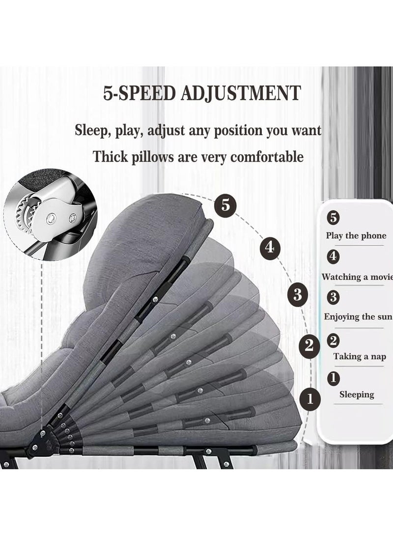 Generic Folding Bed Camping Rollaway Guest Bed Portable Foldable Bed Adjustable Office Lounge Chair with Mattress for Lunch Break Traveling (200*66*30cm Gray)  - Image 5