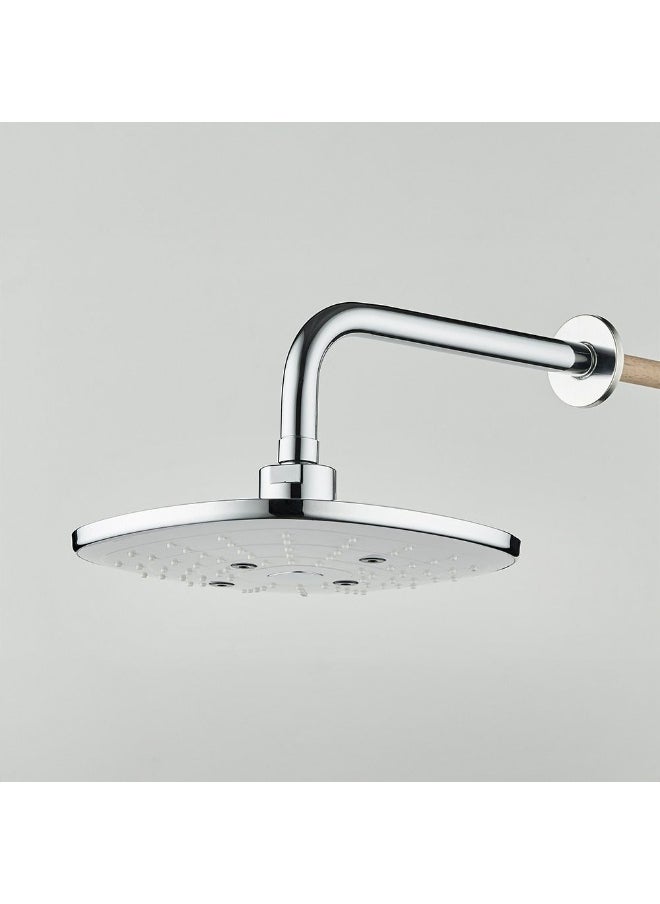 DANUBE HOME Milano Robin Overhead Shower Set (Round) With Arm - Chrome/White High Pressure Stainless Steel Wall Mounted Showerhead Set Water Saving Rain Shower System Head+Hand Shower+Diverter (Included)  - Image 1
