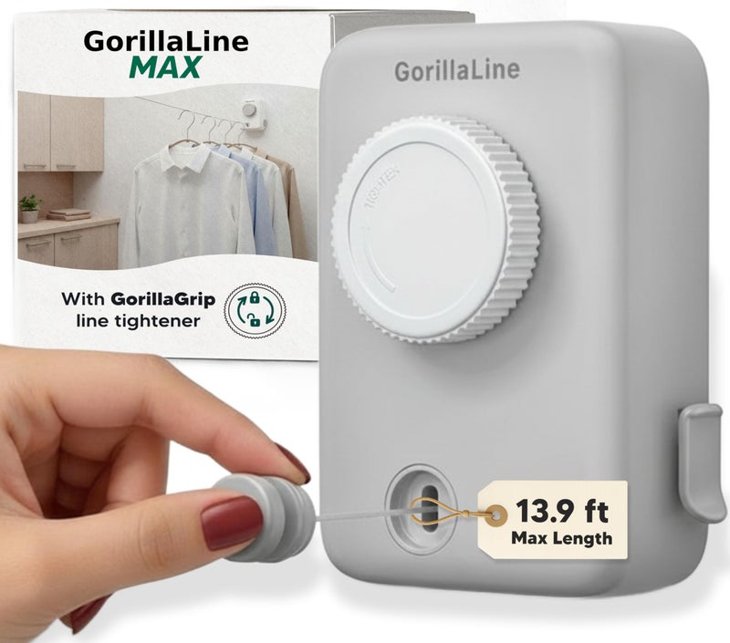 GorillaLine Max â€“ Retractable Clothesline Indoor Outdoor, Non-Sagging Heavy Duty Clothes Drying Line, Wall Mounted Drying Rack, Air Dry Clothing, Max Tighten with GorillaGrip - Image 1