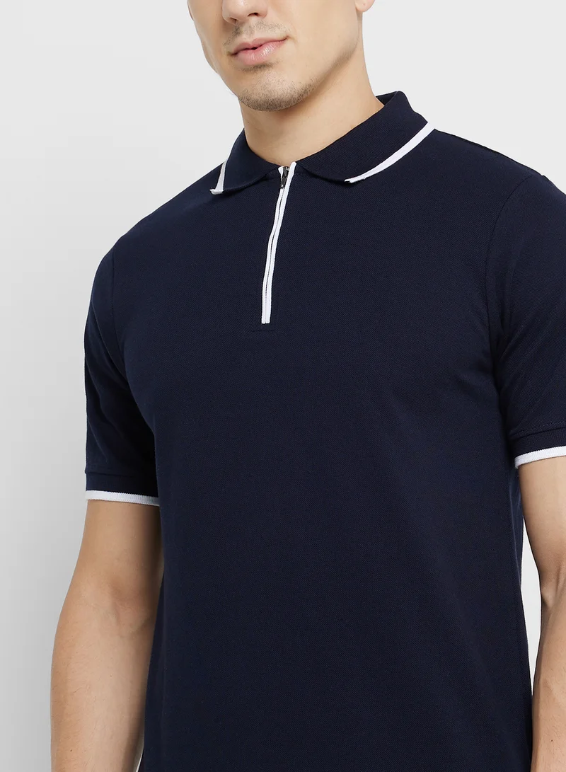 Seventy Five Double Tipping   Collar Polo With Zipper