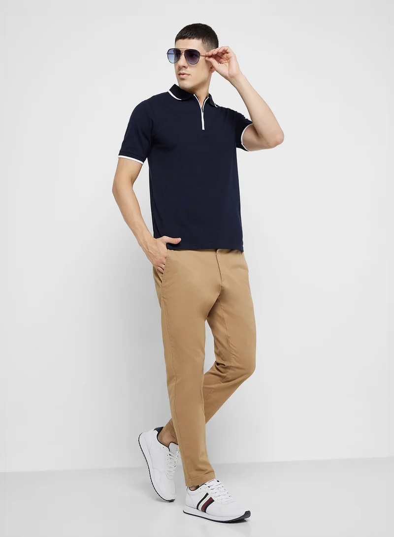 Seventy Five Double Tipping   Collar Polo With Zipper