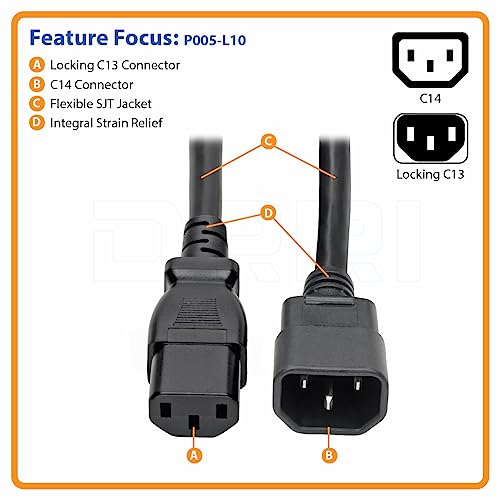 DRRI PDU UPS Power Cord Cable 100-250V, IEC 320 C14 to C13 with On/Off Switch 1ft/30CM for Computer Server, Monitor - Image 4