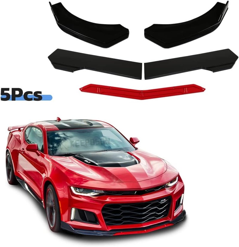 KEEPDSGN Front Bumper Lip Splitter Protector - Universal Fit for Most Sedans - Gloss Black with Red Tongue - Image 5