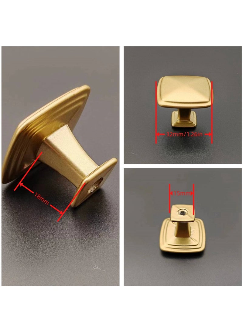 6-Pack Zinc Alloy Cabinet Knob Handles, 32mm Square Drawer Door Cabinet Handles Gold