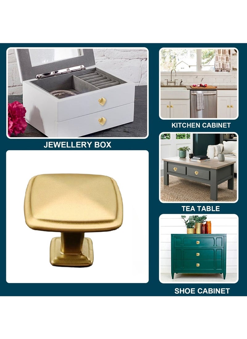 6-Pack Zinc Alloy Cabinet Knob Handles, 32mm Square Drawer Door Cabinet Handles Gold