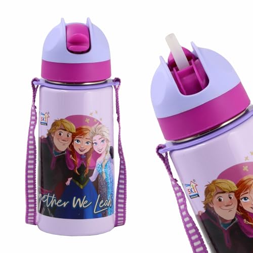 SKi Homeware TANGO Stainless Steel-304 grade Water Bottle for School, Kids favourite character prints | wide mouth | leak proof sipper | light weight | BPA Free & Food Grade - 550ML (Frozen) - Image 1