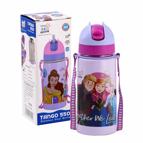 SKi Homeware TANGO Stainless Steel-304 grade Water Bottle for School, Kids favourite character prints | wide mouth | leak proof sipper | light weight | BPA Free & Food Grade - 550ML (Frozen) - Image 2