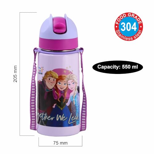 SKi Homeware TANGO Stainless Steel-304 grade Water Bottle for School, Kids favourite character prints | wide mouth | leak proof sipper | light weight | BPA Free & Food Grade - 550ML (Frozen) - Image 3