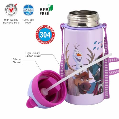 SKi Homeware TANGO Stainless Steel-304 grade Water Bottle for School, Kids favourite character prints | wide mouth | leak proof sipper | light weight | BPA Free & Food Grade - 550ML (Frozen) - Image 5