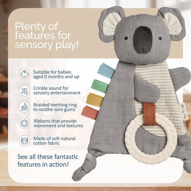 Itzy Ritzy - Bitzy Crinkle Sensory Toy Koala with Crinkle Sound for Babies & Toddlers - Features Soft Braided Teething Ring & Textured Ribbons, Designed for Ages 0 Months and Up, Koala - Image 3
