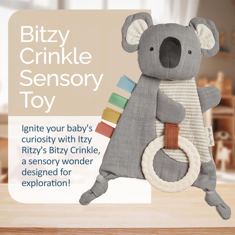 Itzy Ritzy - Bitzy Crinkle Sensory Toy Koala with Crinkle Sound for Babies & Toddlers - Features Soft Braided Teething Ring & Textured Ribbons, Designed for Ages 0 Months and Up, Koala - Image 2