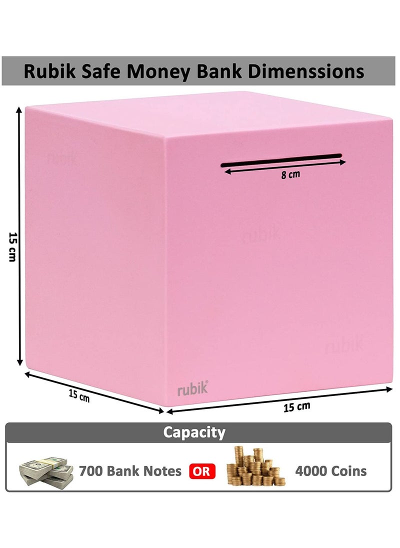 Rubik Piggy Bank for Adults, Stainless Steel Savings Money Bank to Help Budget and Save, Must Break to Access Money (6 Inch) Pink  - Image 4
