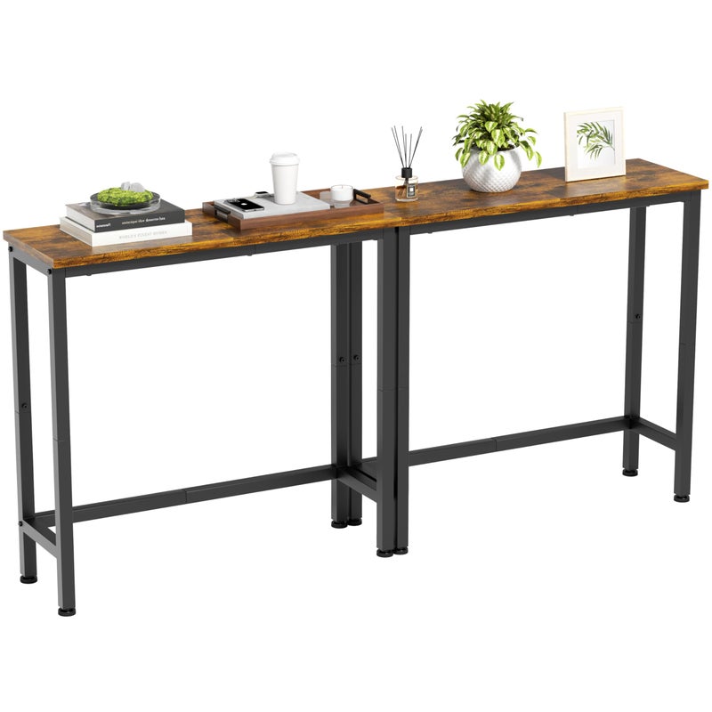 GRLEAF 2 Pack Narrow Console Table, 29.5" Small Entryway Table, Thin Hallway Table Skinny Sofa Side Display Table for Entrance, Bedroom, Living Room, Foyer, Corridor, Office - Rustic Brown (9.5" Deep) - Image 1