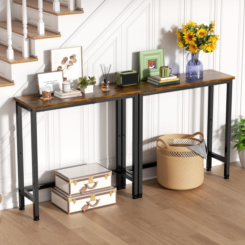 GRLEAF 2 Pack Narrow Console Table, 29.5" Small Entryway Table, Thin Hallway Table Skinny Sofa Side Display Table for Entrance, Bedroom, Living Room, Foyer, Corridor, Office - Rustic Brown (9.5" Deep) - Image 2