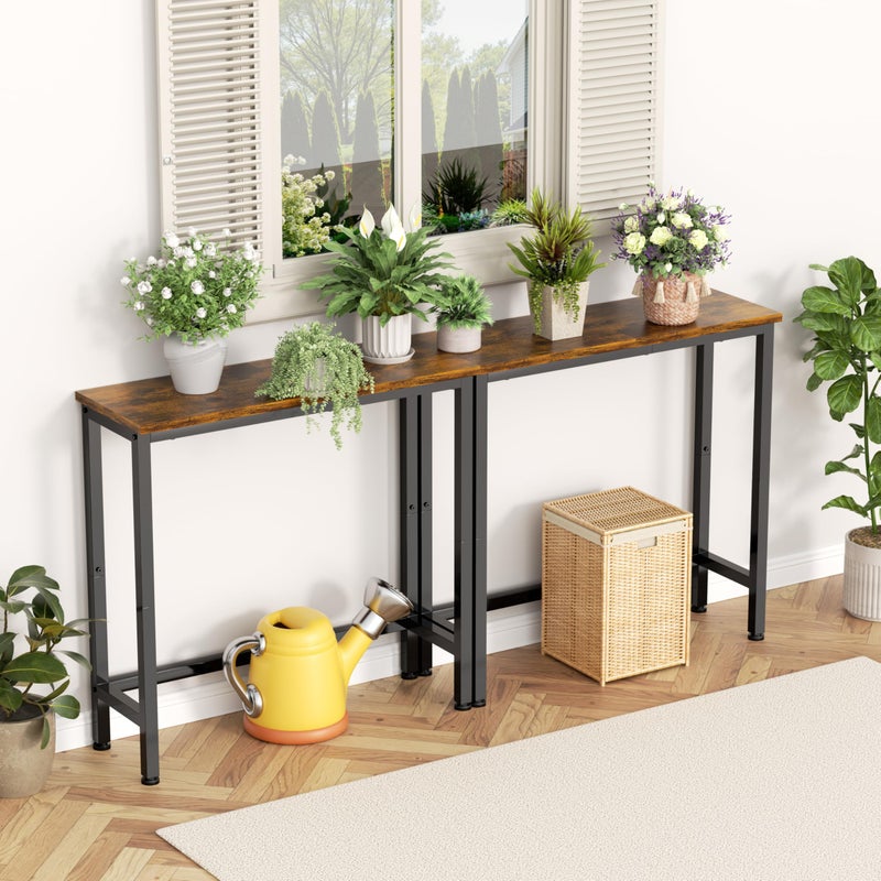 GRLEAF 2 Pack Narrow Console Table, 29.5" Small Entryway Table, Thin Hallway Table Skinny Sofa Side Display Table for Entrance, Bedroom, Living Room, Foyer, Corridor, Office - Rustic Brown (9.5" Deep) - Image 4