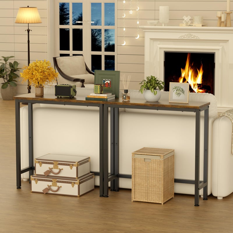 GRLEAF 2 Pack Narrow Console Table, 29.5" Small Entryway Table, Thin Hallway Table Skinny Sofa Side Display Table for Entrance, Bedroom, Living Room, Foyer, Corridor, Office - Rustic Brown (9.5" Deep) - Image 5
