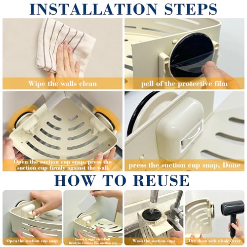 Fafua Corner Shower Caddy Suction Cup, No-Drilling Hanging Shower Shelves with Hooks, Waterproof & Rustproof Removable Shower Organizer for Bathroom Storage - Image 5